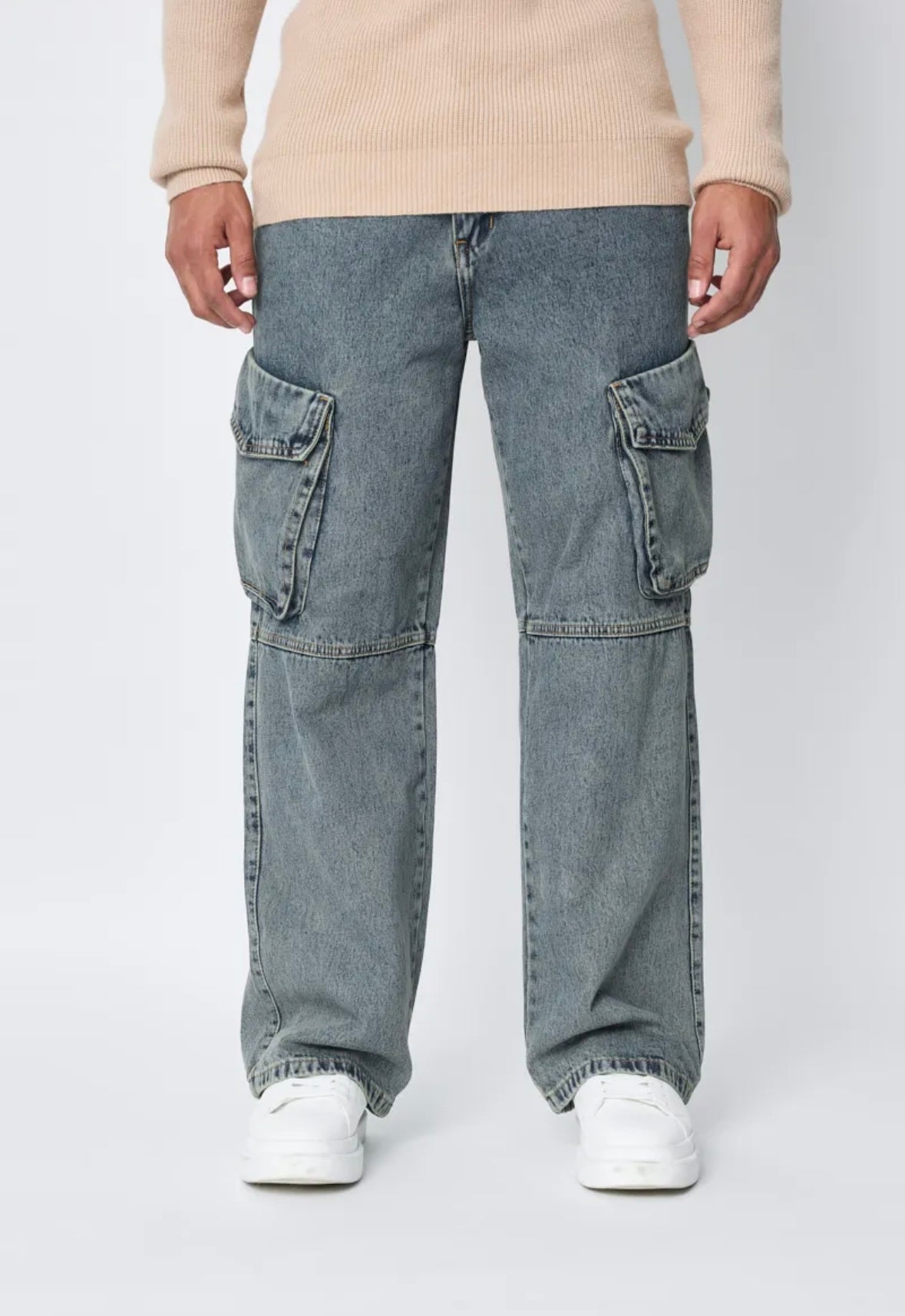 Flared cargo jeans Washed Blue