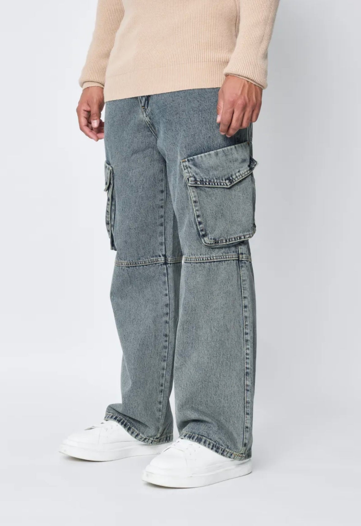 Flared cargo jeans Washed Blue