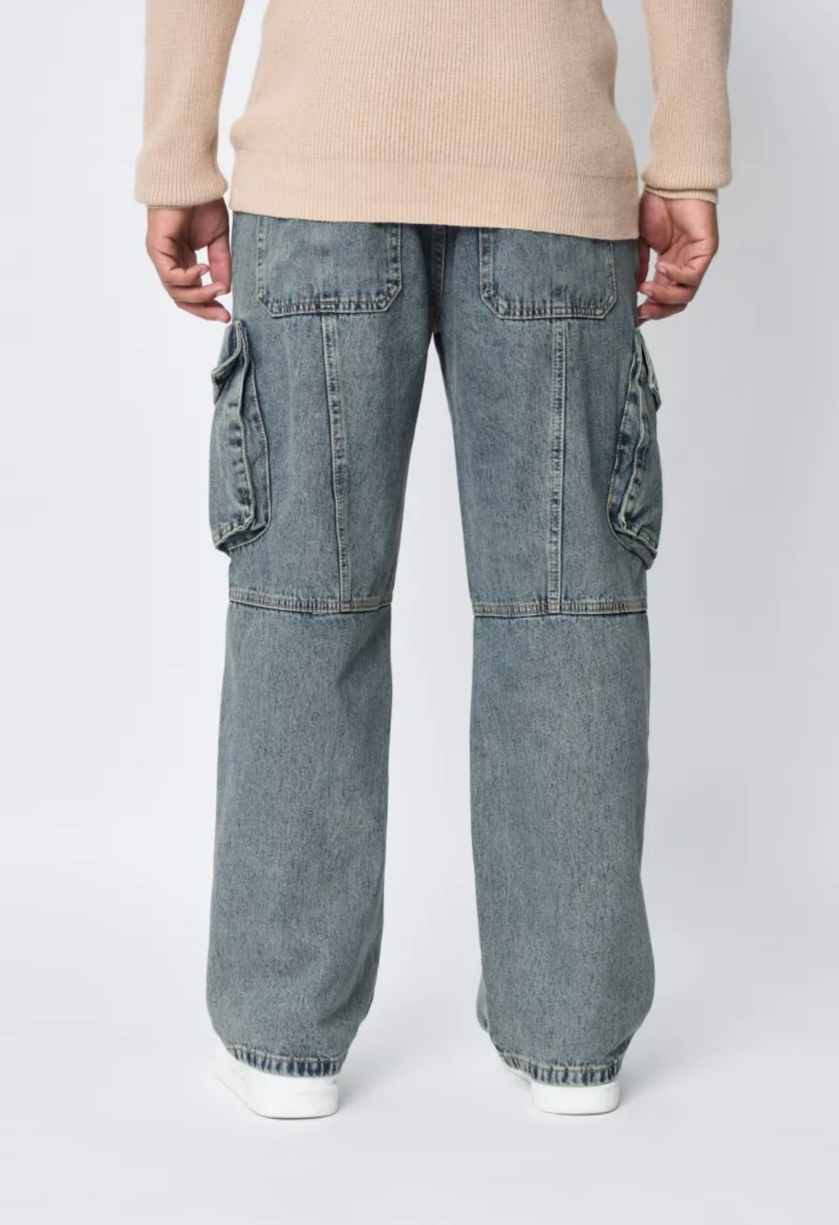 Flared cargo jeans Washed Blue